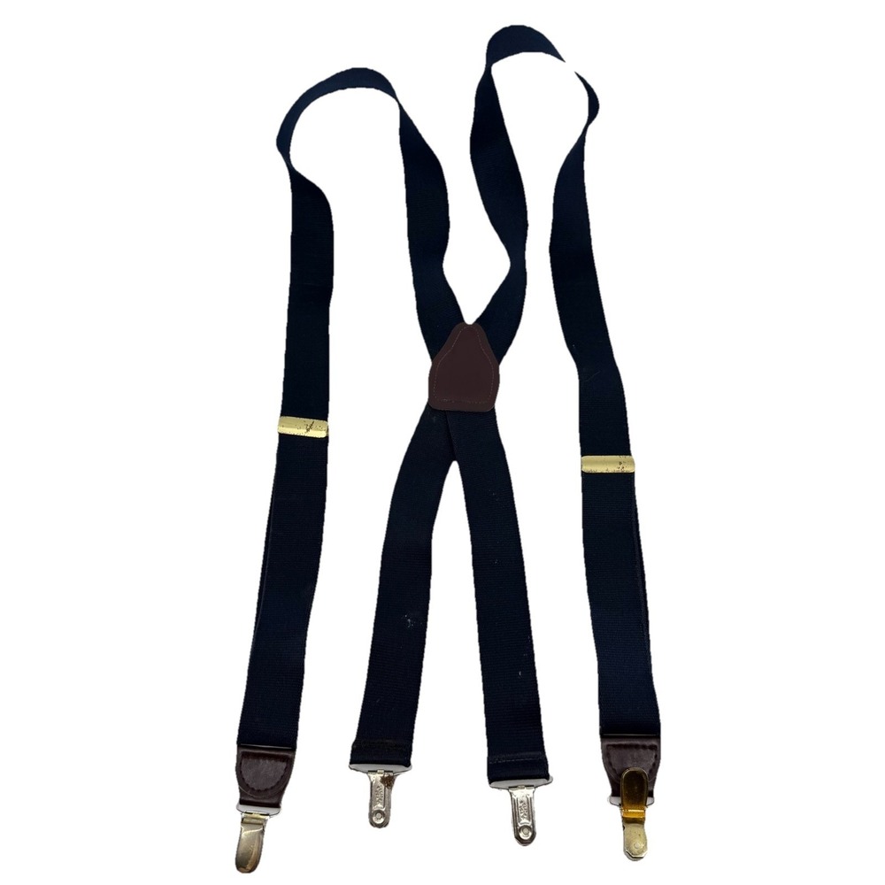 PELICAN Navy Blue Leather Back Suspender Solid‎ Clip Buckle Adjustable Stretch